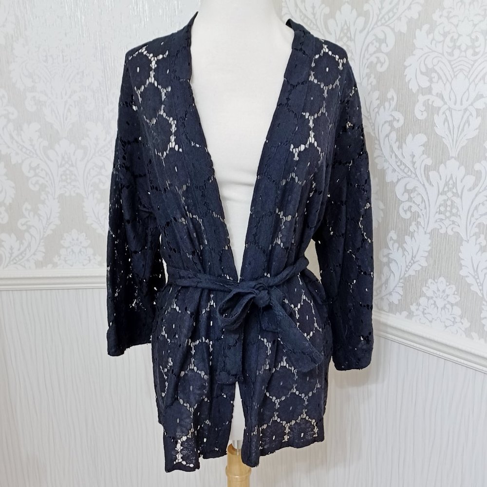 H&M Divided Black Lace 3/4 Sleeve Jacket Cardigan / Swimsuit Cover Up Size Small